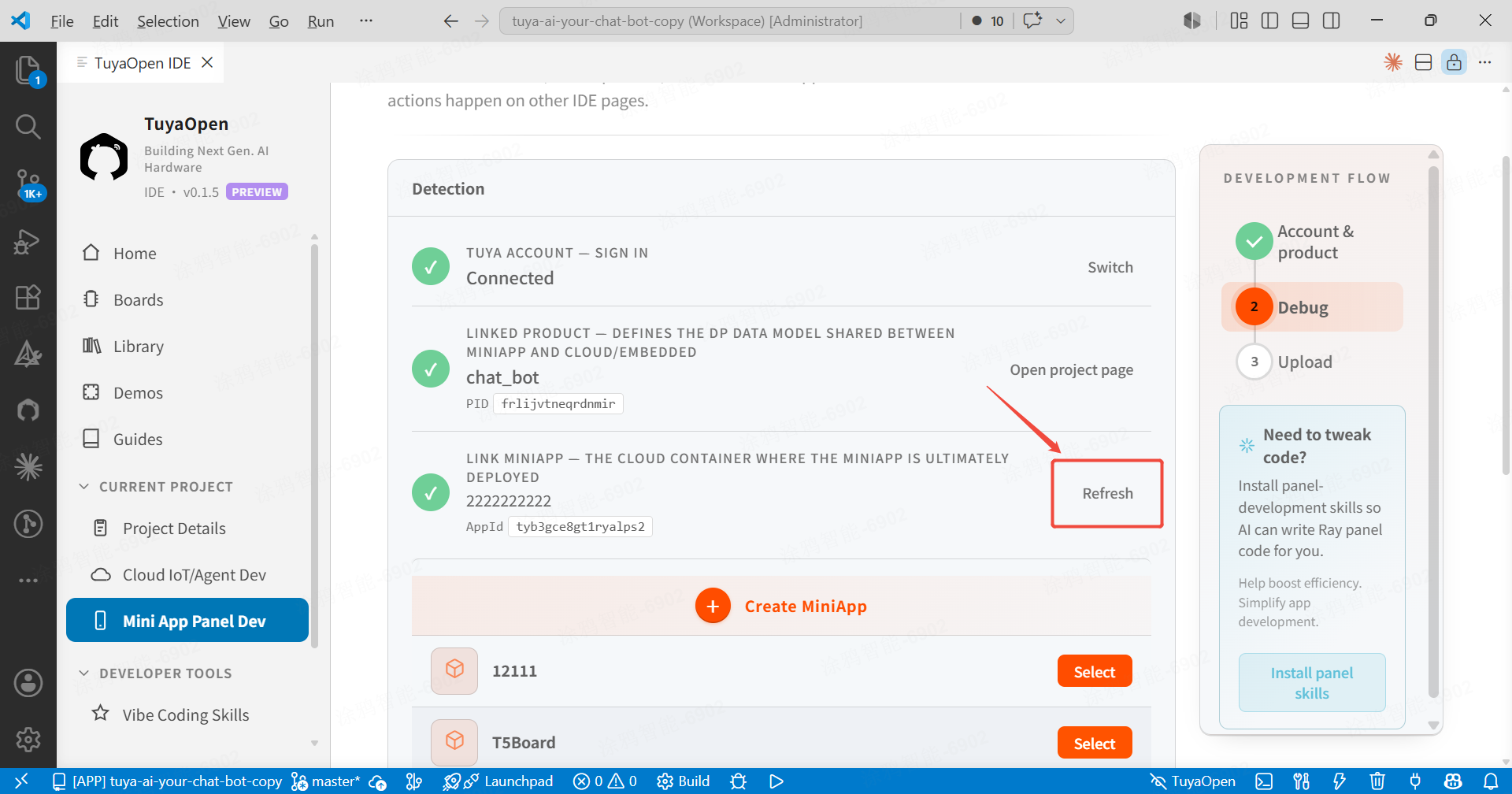 Bind the panel mini-app