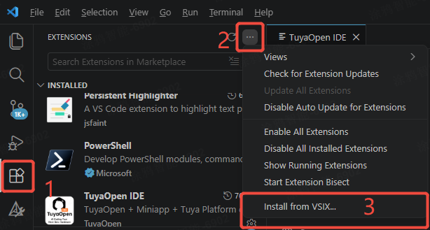 Installing a VSIX from the Extensions panel menu