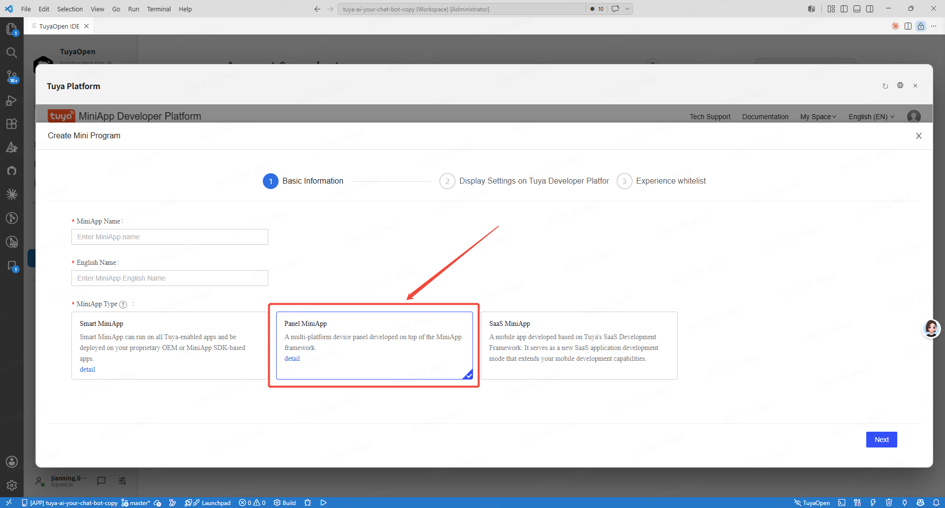Select the panel mini-app type