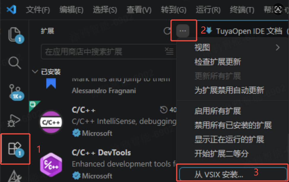 从扩展面板菜单安装 VSIX